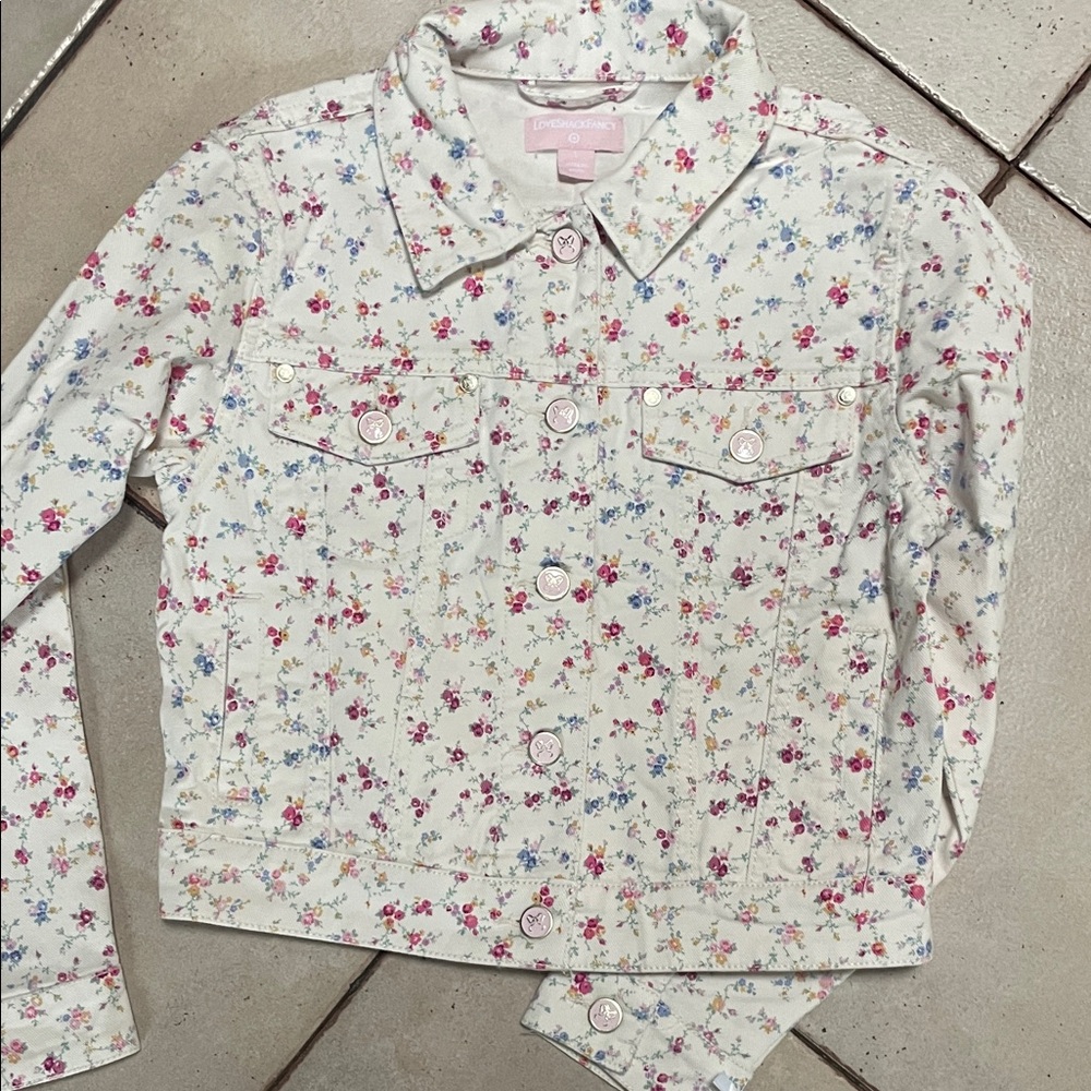 LoveShackFancy for target Cream Floral Cropped Jacket with Pink & Blue large